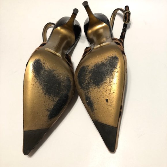 Dolce & Gabbana Sz 38 Vintage Vero Cuoio Leopard Pointed Toe 3” Slingback Pumps - Picture 13 of 16